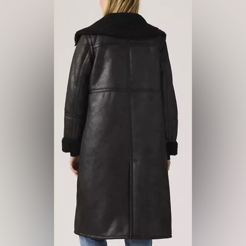 Levi’s Women’s Faux Shearling black funnel Coat 3/4 length NEW WITH TAGS - Picture 3 of 7